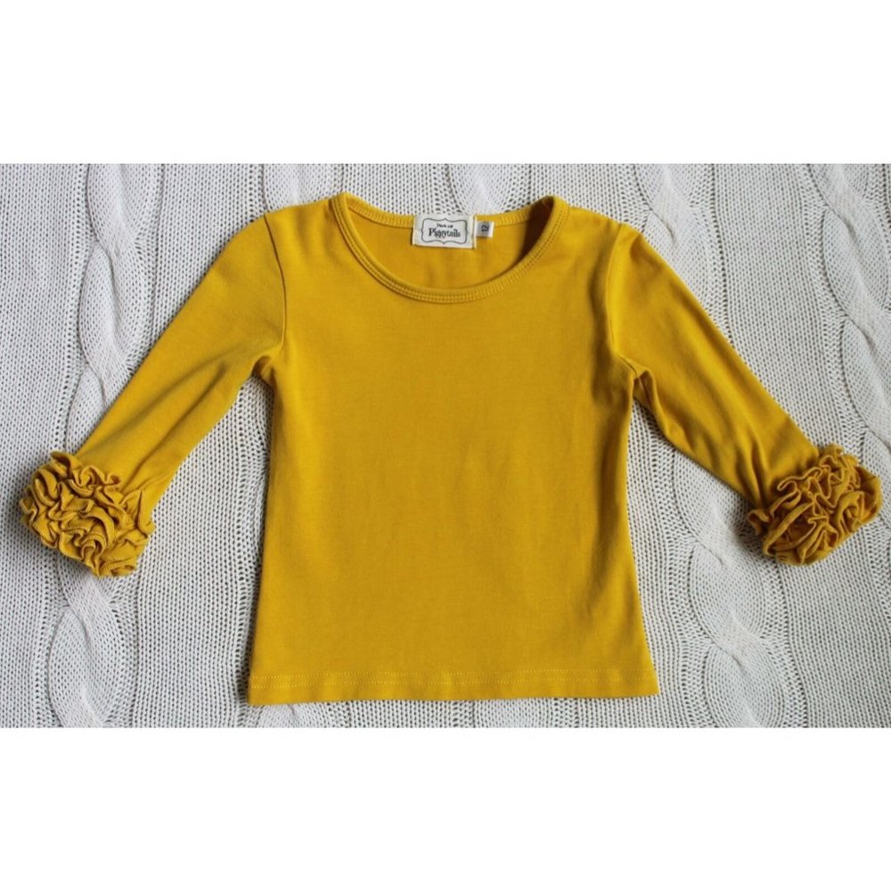 PEARLS AND PIGGYTAILS Mustard Yellow Icing Ruffled Layering Shirt Top, 12 Months